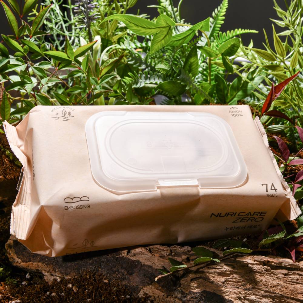 누리케어제로 도톰한 대용량 아기 신생아를위한 두꺼운 자연원단 생분해물티슈74매 x 10팩