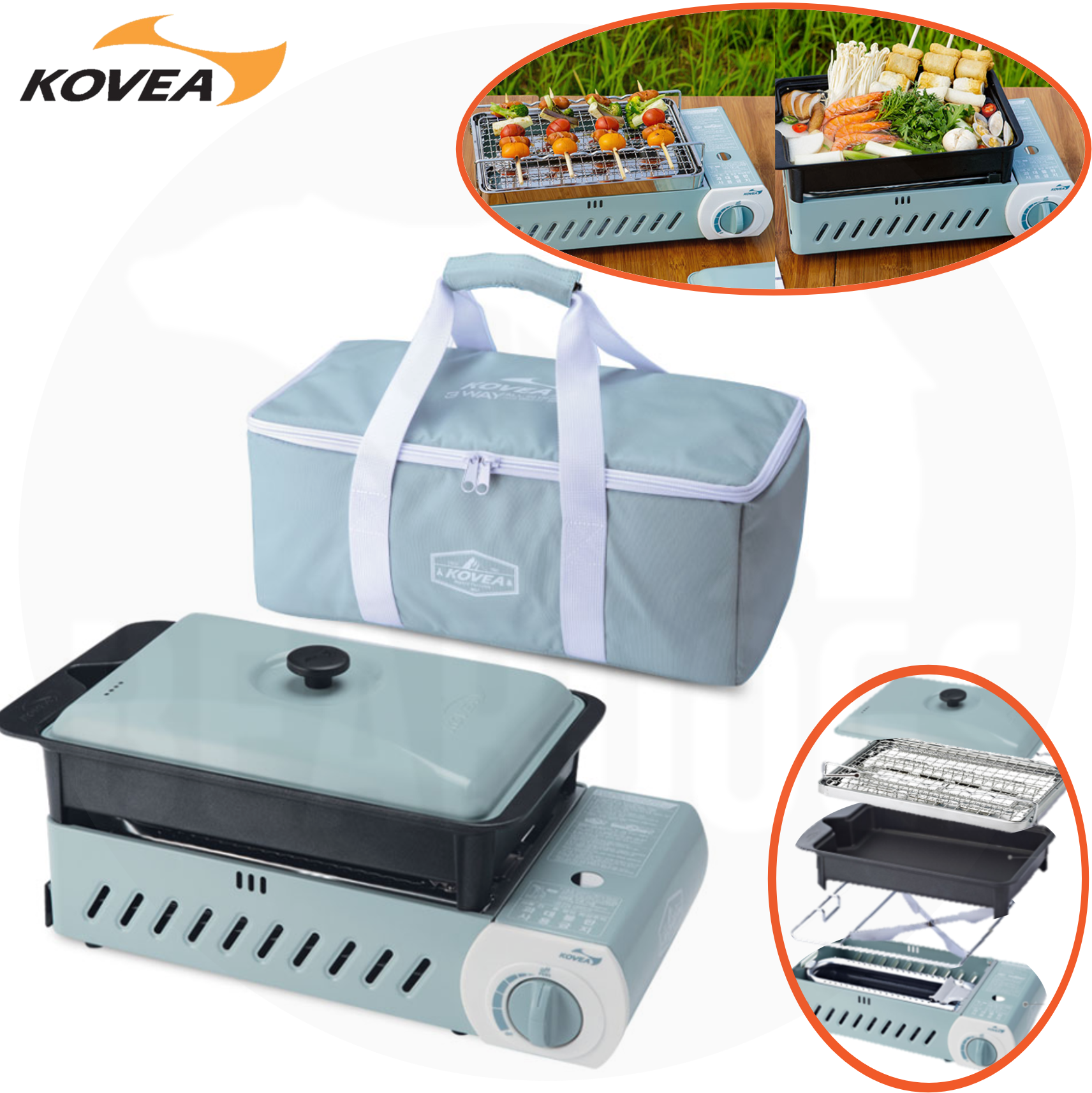 코베아 구이바다 M 민트 가방 전골팬 불판 풀세트 버너 부르스타