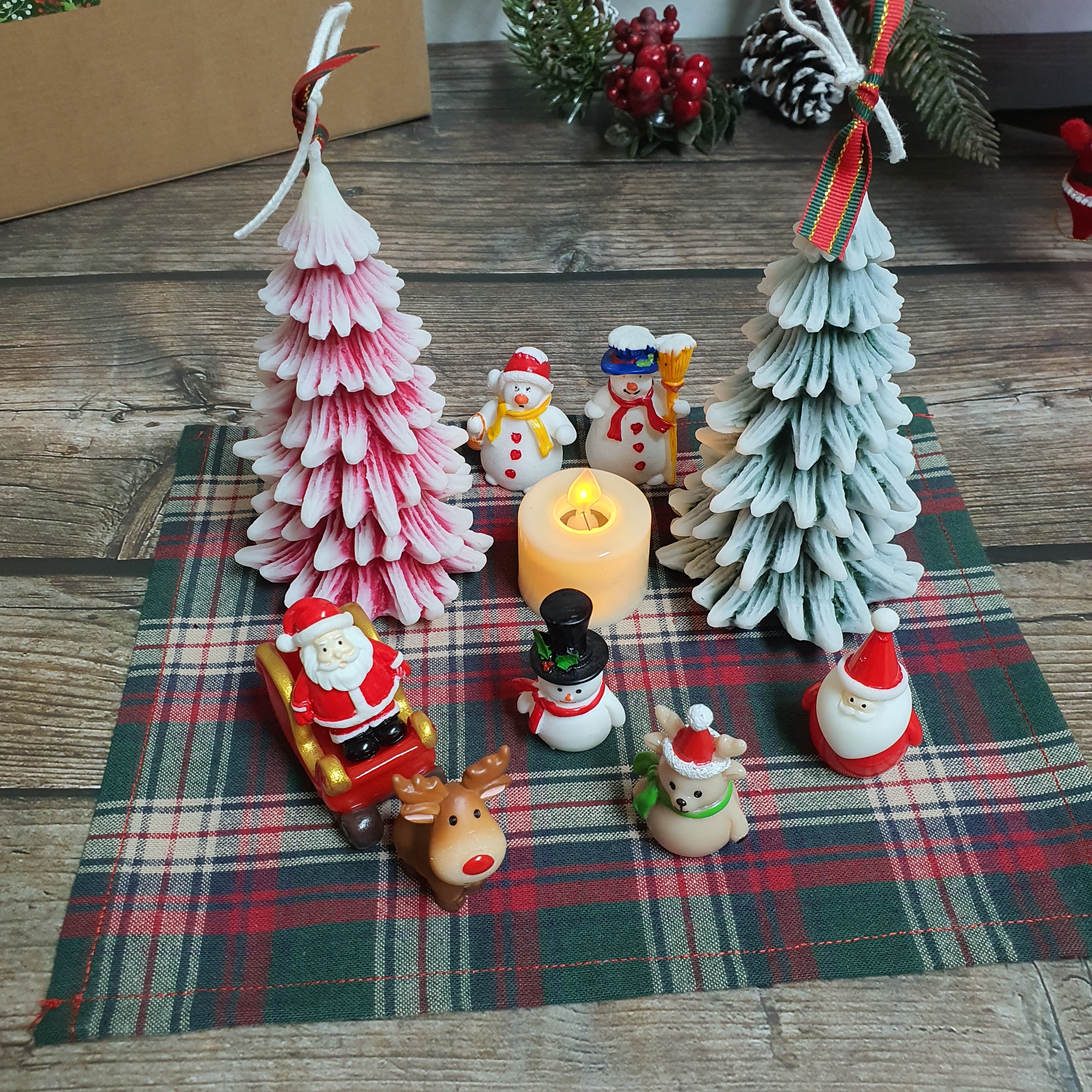 레이스 자수 테이블매트 크리스마스 체크 테이블보 디퓨저 소품 캔들 받침대