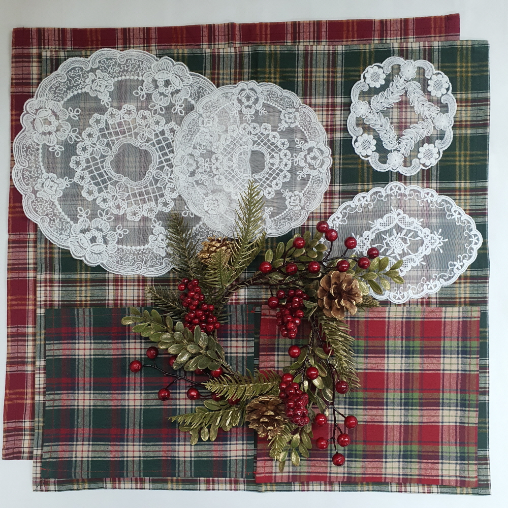 레이스 자수 테이블매트 크리스마스 체크 테이블보 디퓨저 소품 캔들 받침대