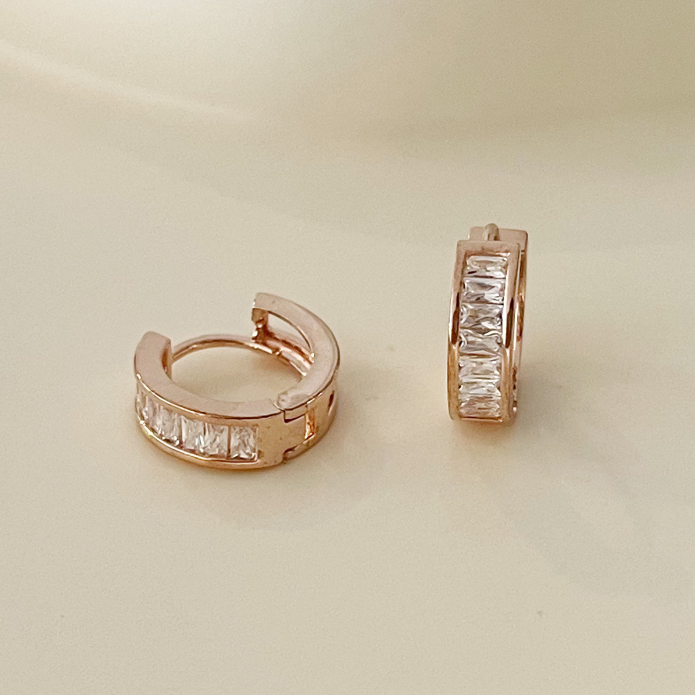 14K골드필드침 사각컷팅큐빅 원터치 링 귀걸이