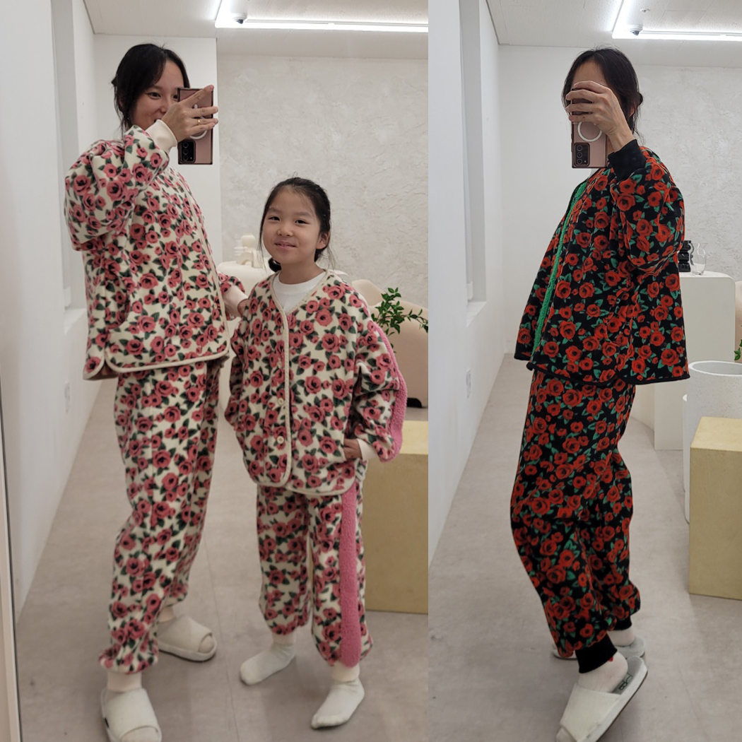 성인 장미 깔깔이 조거팬츠 셋업 - 상품 이미지