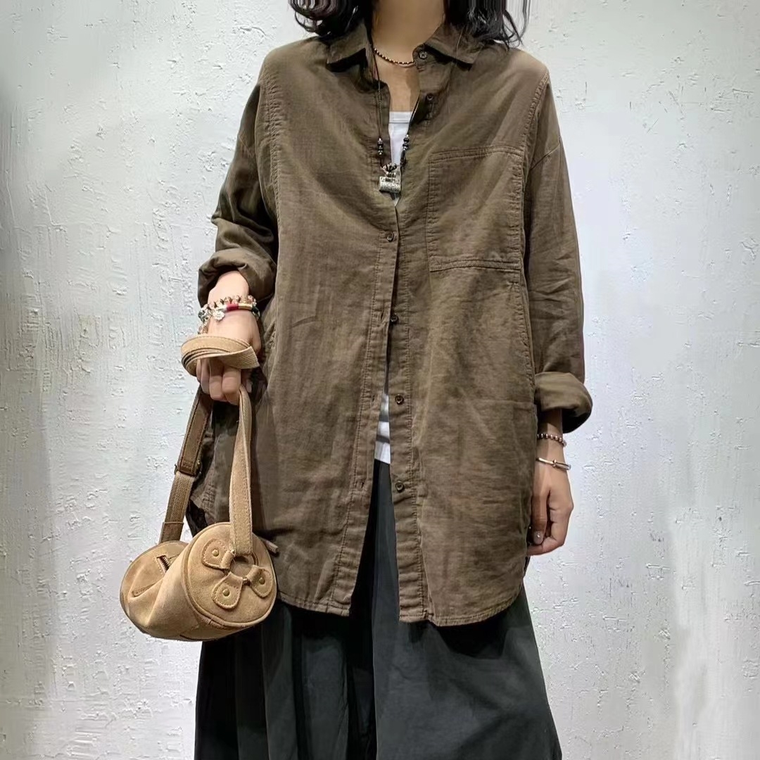 아사면 롱셔츠 셔츠남방 가을 여성 오버핏 미시옷 3719