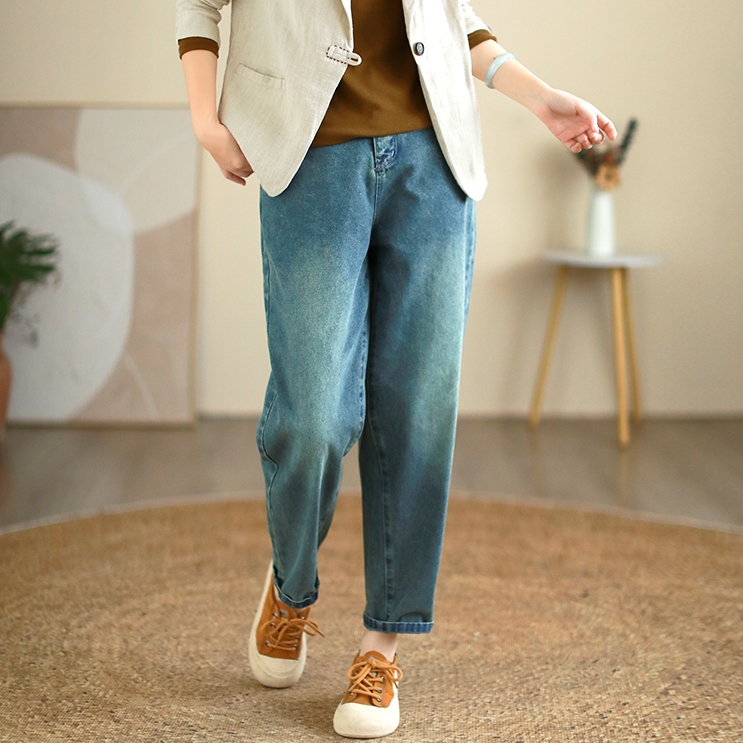 여성 반밴딩 배기팬츠 가을 청바지 - 상품 이미지