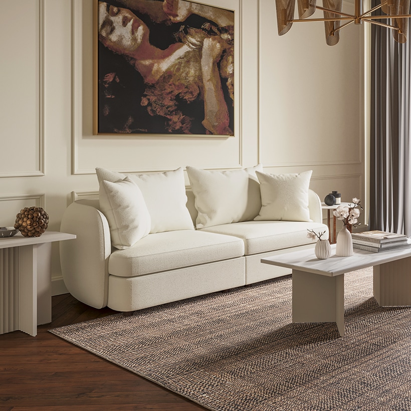 까사미아 로네 소파 스툴미포함, 아이보리, 4인용