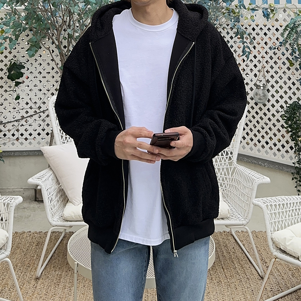 뽀글이자켓 오버핏 양털 남자후리스 남자후드집업 이미지 2
