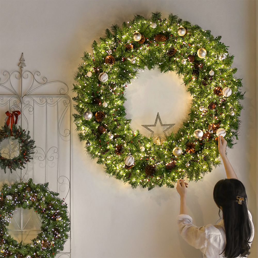 풀세트 대형 벽걸이 크리스마스 리스 트리 벽트리 장식 세트 클래식 전나무리스 초대형 1M