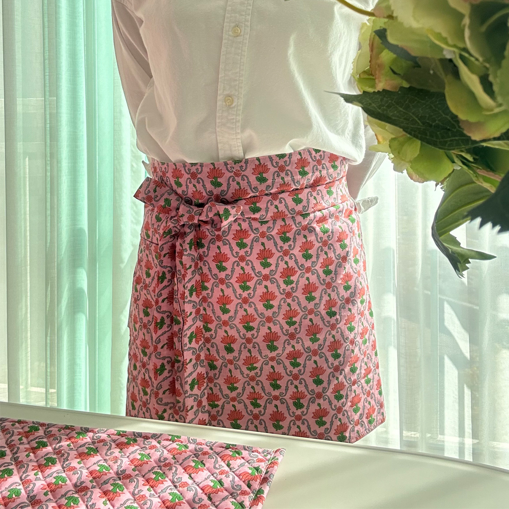 코지앳홈 [자체제작] 핸드메이드 인도원단 허리 앞치마 2종컬러+선물박스포장