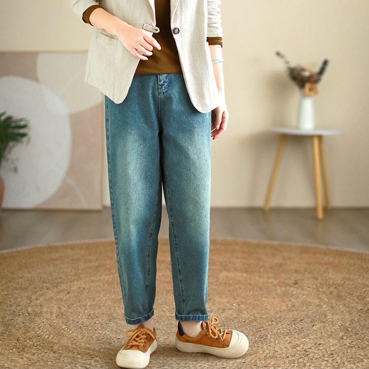 여성 반밴딩 배기팬츠 가을 청바지 - 상세 이미지 2