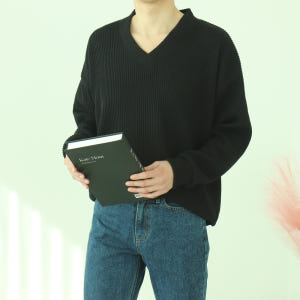 남자브이넥니트 구김없는 골지 긴팔티 남자오버핏니트 착용 후기 | 사이즈/핏 총정리 - 상품 이미지 4
