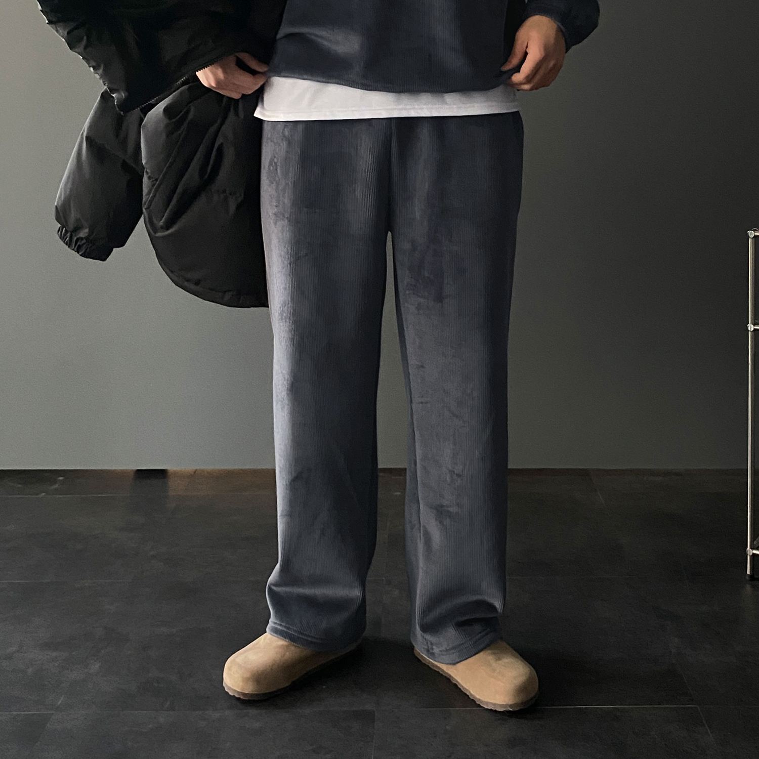 1+1 남자벨벳바지 남자와이드트레이닝팬츠 통큰바지 - 상세 이미지 2