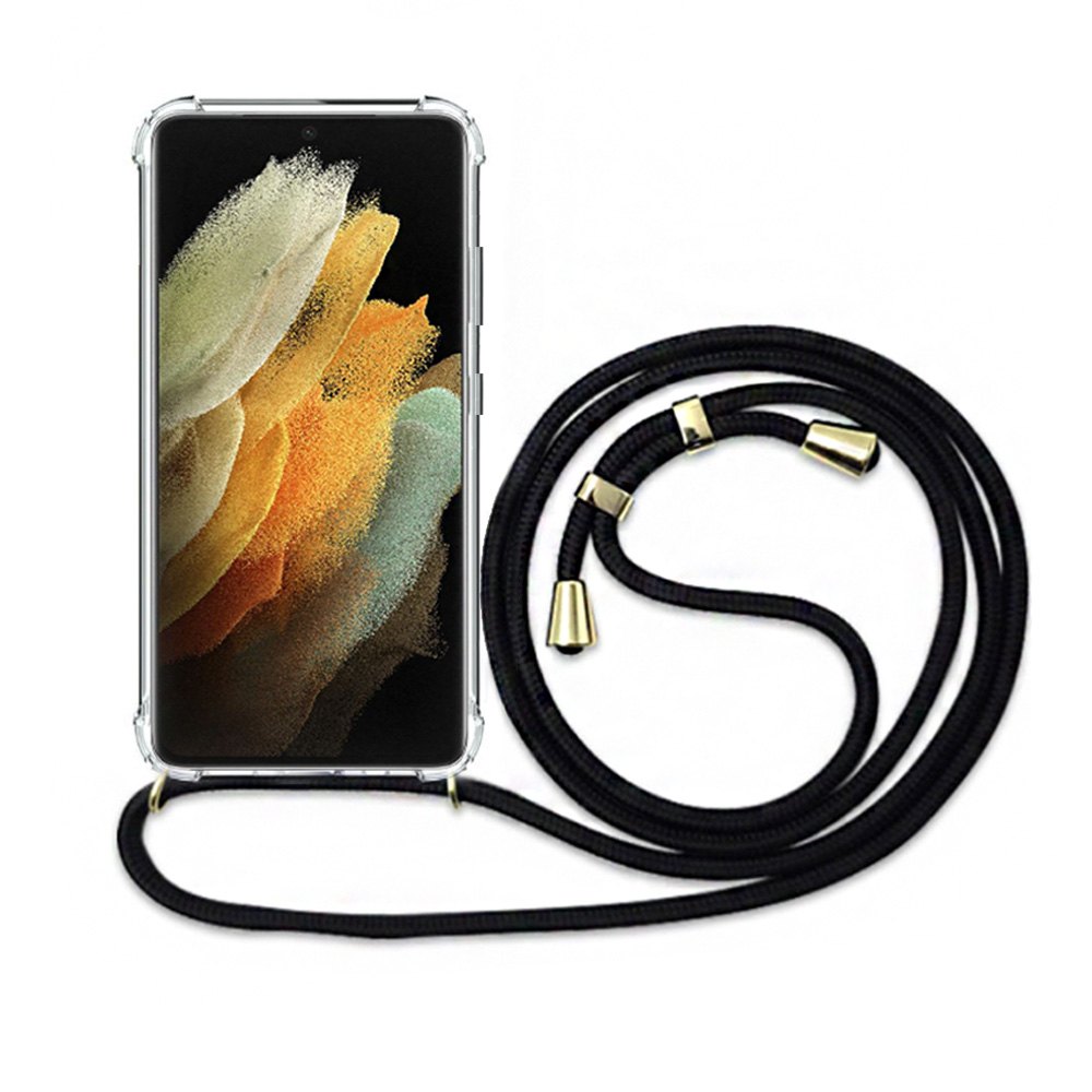 에어 범퍼 스트랩 목걸이 케이스 투명, 갤럭시S21 울트라