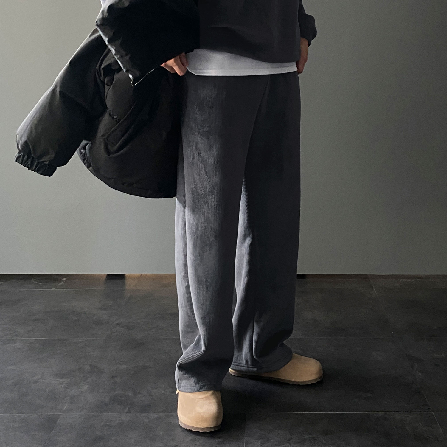 1+1 남자벨벳바지 남자와이드트레이닝팬츠 통큰바지 - 상세 이미지 5