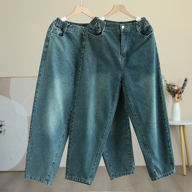 여성 반밴딩 배기팬츠 가을 청바지 - 상세 이미지 3