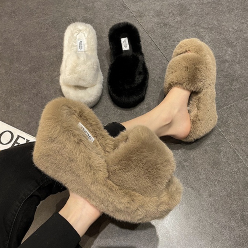 털통굽 슬리퍼 가보시 신발 퍼 따뜻 귀여운 연예인 겨울 편한 슈즈 키작녀 코디 8CM - 상품 이미지