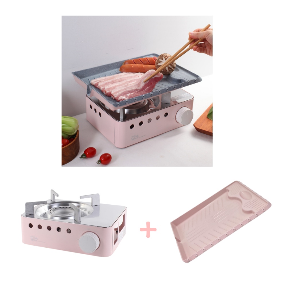 휴대용 가스버너 미니 캠핑버너 핑크 썬터치 브루스타 고기불판 2종세트