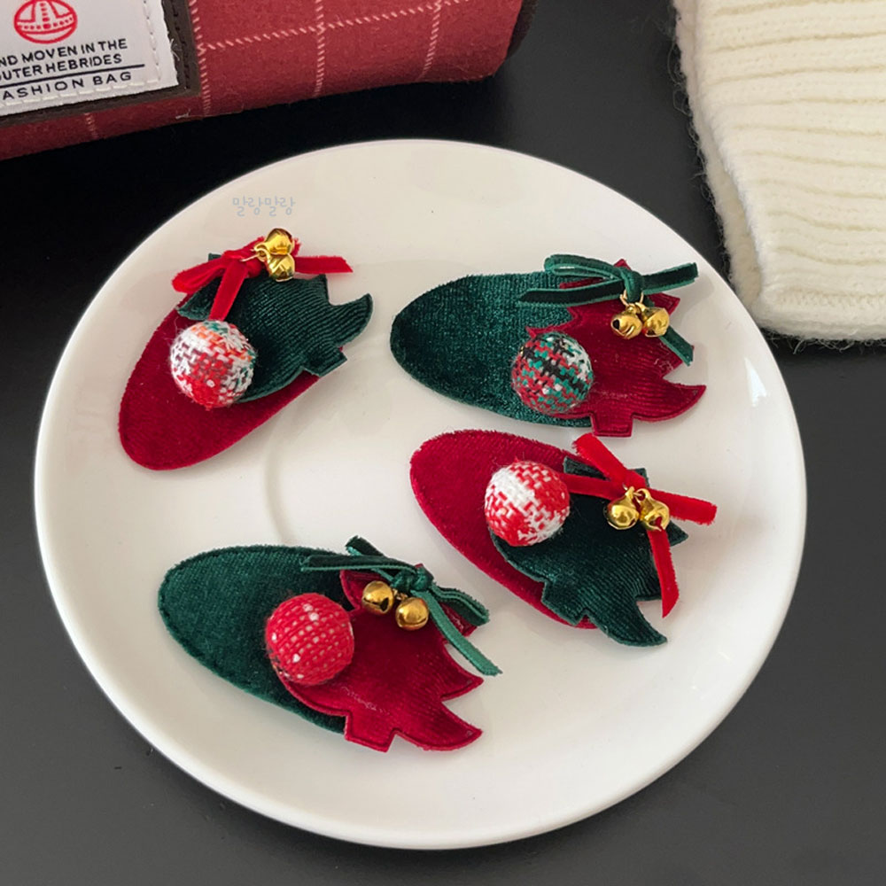 벨벳트리똑딱핀 크리스마스 머리장식 헤어 옆머리삔 - 상품 이미지