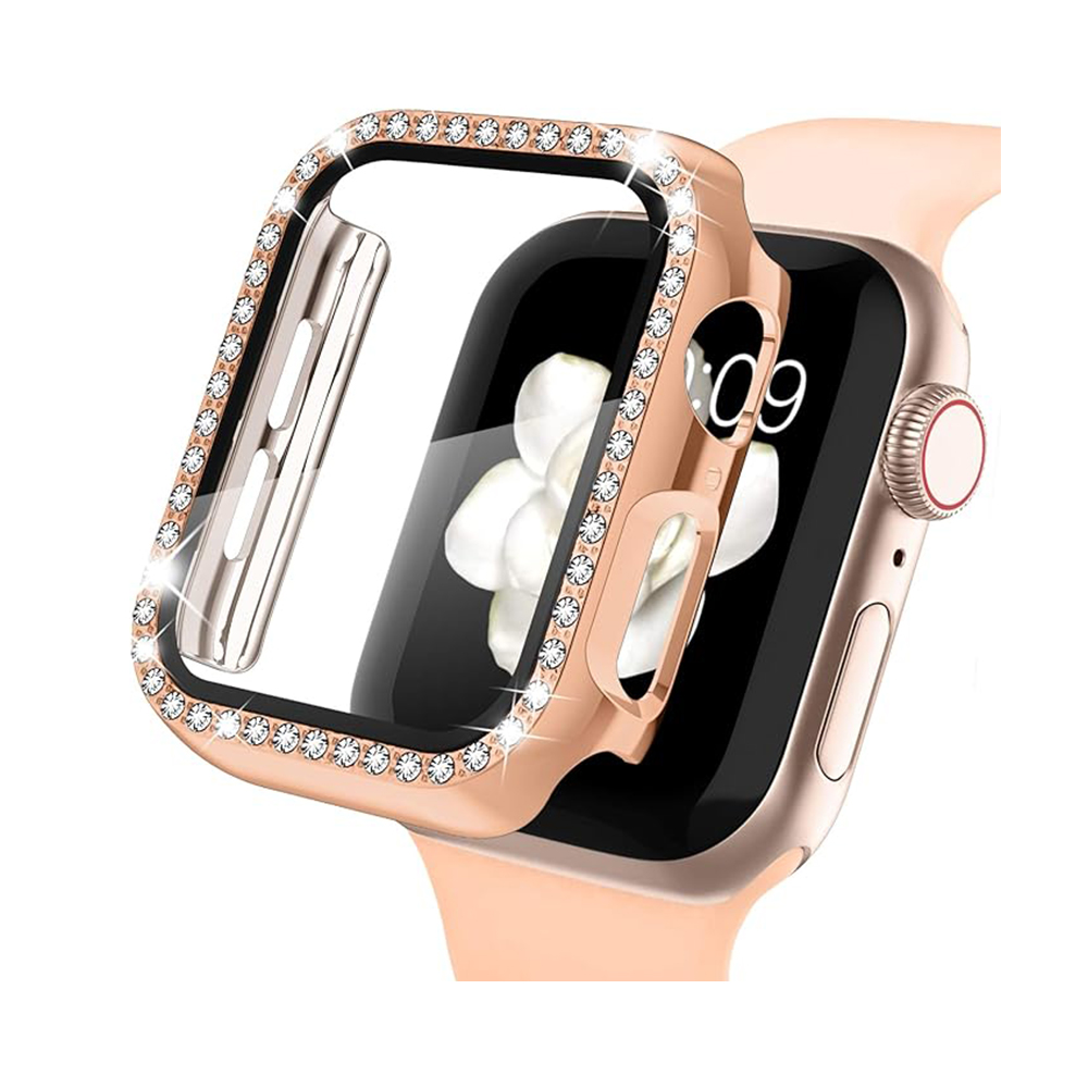 TXLX 애플워치 케이스 큐빅 다이아 풀커버 강화유리 10 9 8 7 6 SE 2