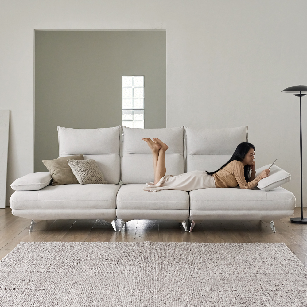 (희망일배송)빅토리아 스윙 이지클린 기능성 코모도 넓은 거실 패브릭 소파 스툴미포함, 아이보리, 4인용