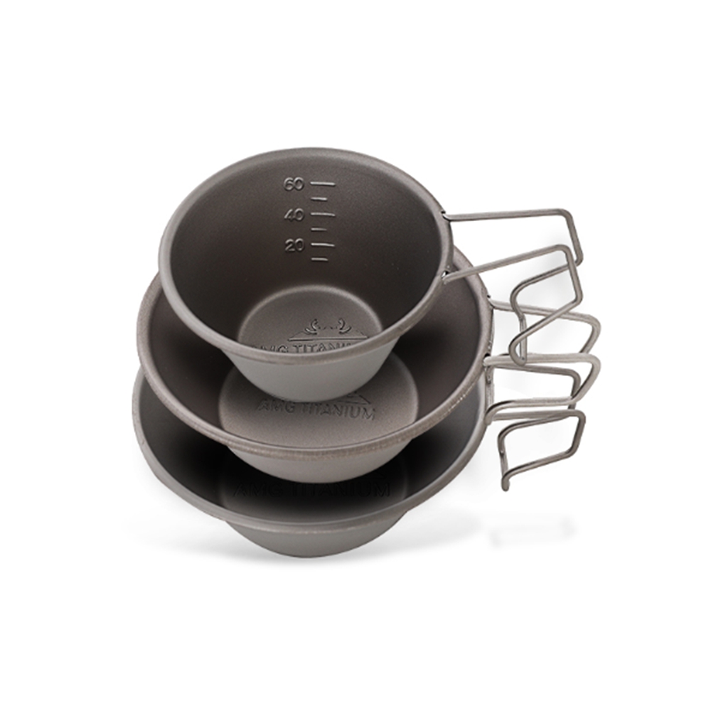 AMG 티타늄 시에라 컵 고정 370ml 1+1 파우치 포함 티탄 캠핑 컵