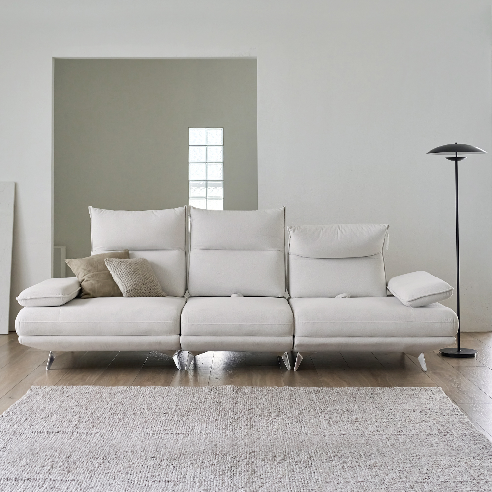 (희망일배송)빅토리아 스윙 이지클린 기능성 코모도 넓은 거실 패브릭 소파 스툴미포함, 아이보리, 4인용