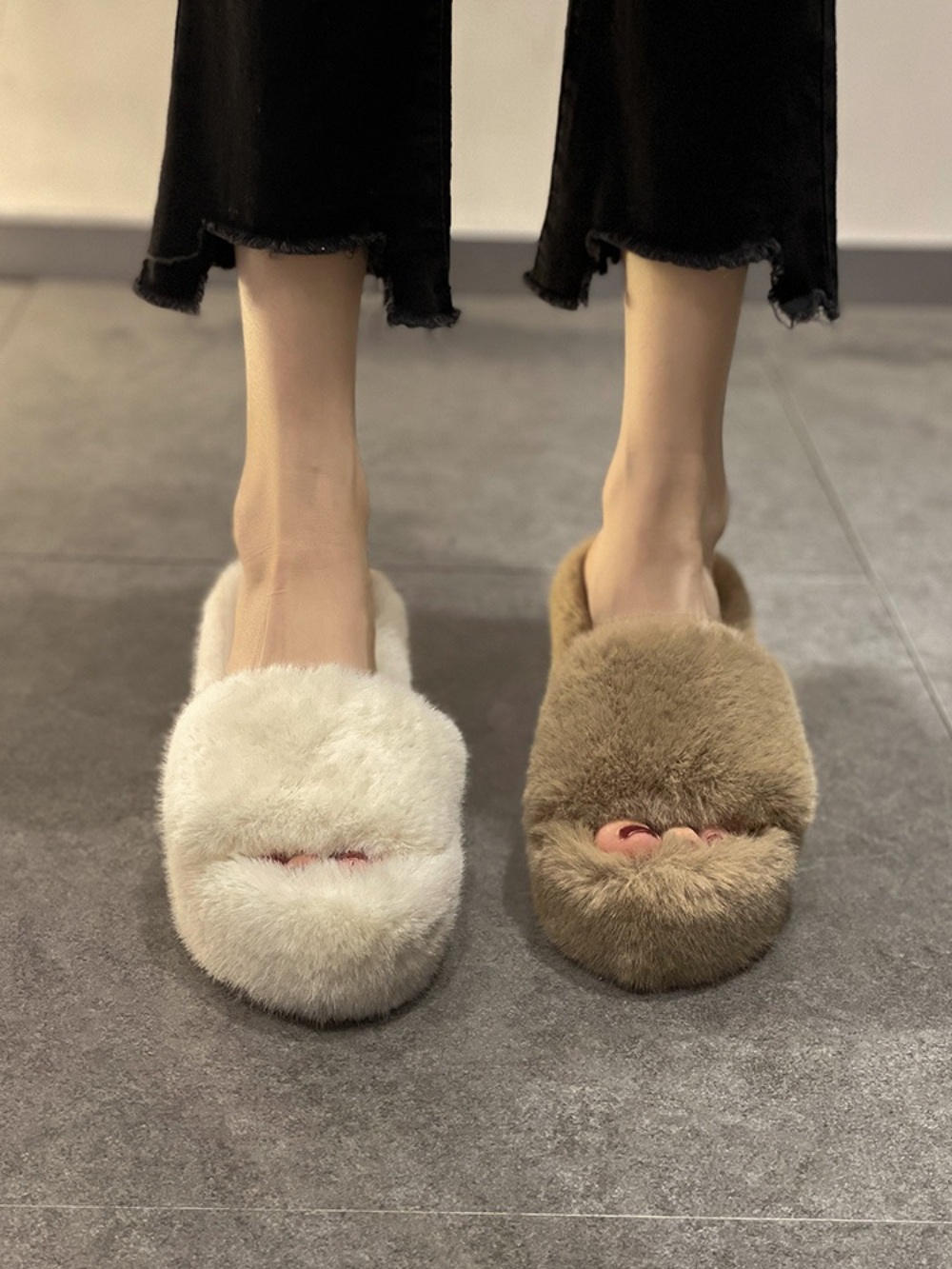 털통굽 슬리퍼 가보시 신발 퍼 따뜻 귀여운 연예인 겨울 편한 슈즈 키작녀 코디 8CM - 상세 이미지 3