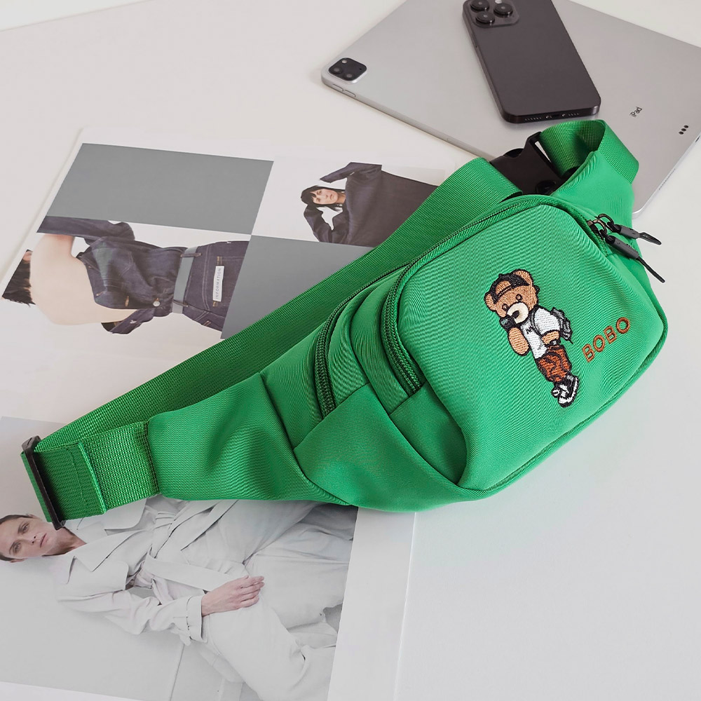 프롬헤븐 푸그니 곰돌이 자수 데일리 미니 힙색 크로스백 - 상세 이미지 5