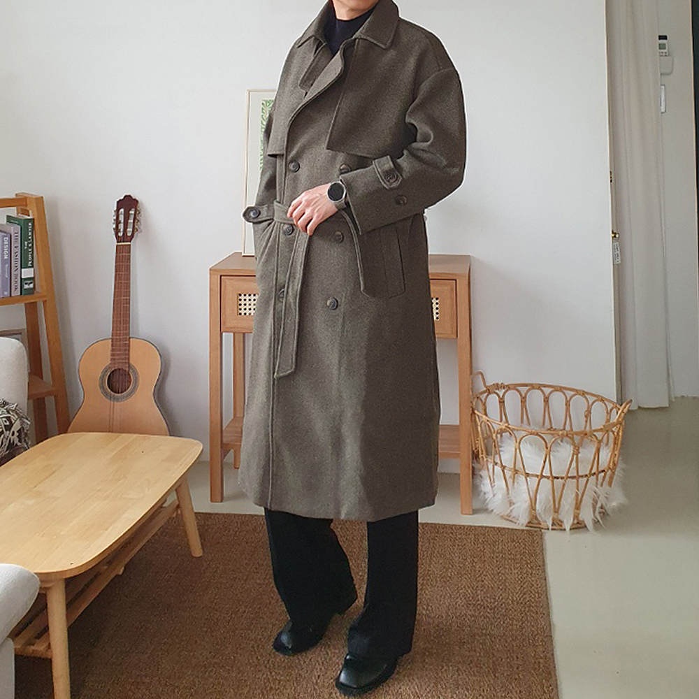 남자겨울코트 오버핏 트렌치 로브 남자울코트 - 상품 이미지