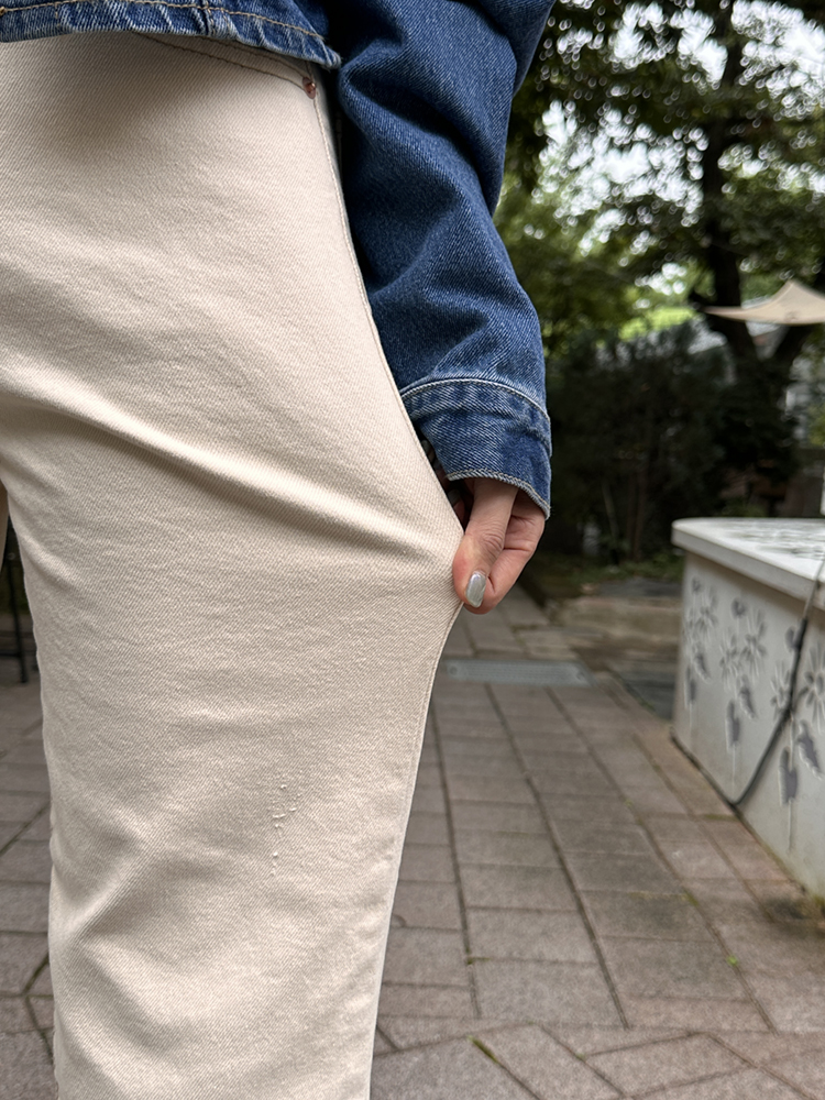 하이웨스트 세미 밴딩 와이드팬츠 여성 면팬츠 통바지 여자 기모바지 겨울 일자팬츠 베이지 이미지 3