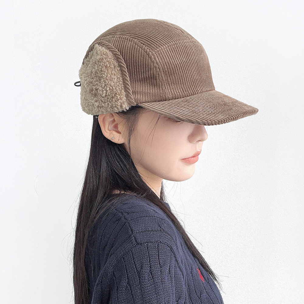 키플 남녀공용 덤블 코듀로이 겨울 방한 귀도리 군밤모자