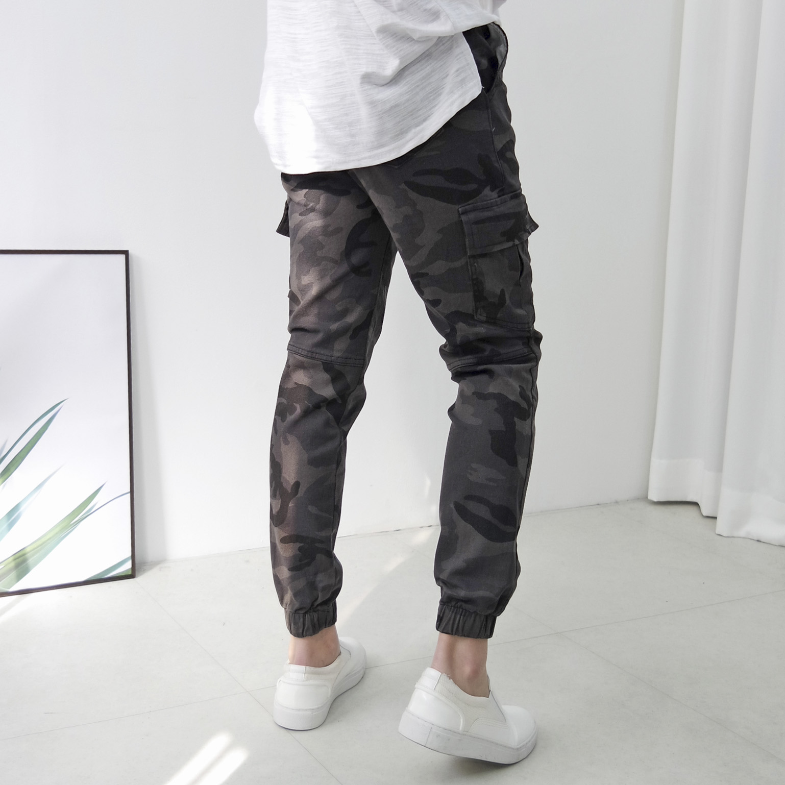 남자 기모 본딩 스판 반밴딩 카모 카고 조거팬츠 4color 이미지 4