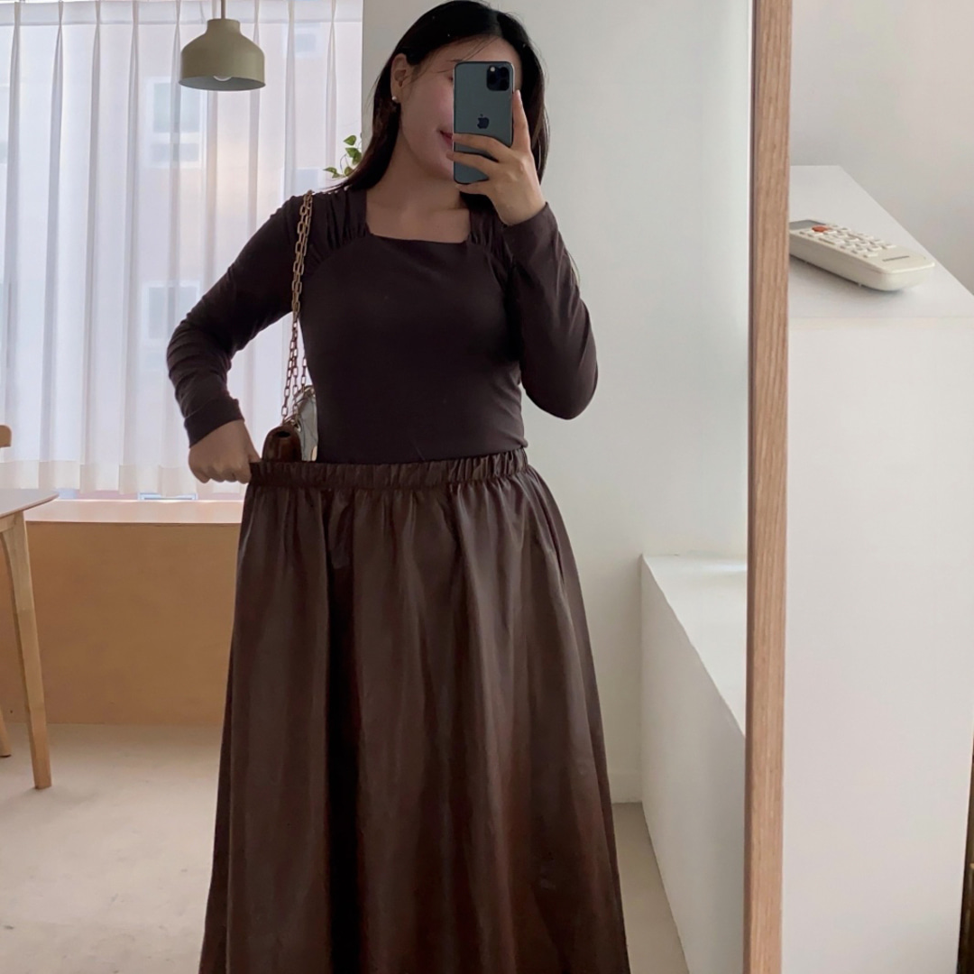기모 밴딩 가죽 레더 롱스커트 레더플레어스커트 이미지 4