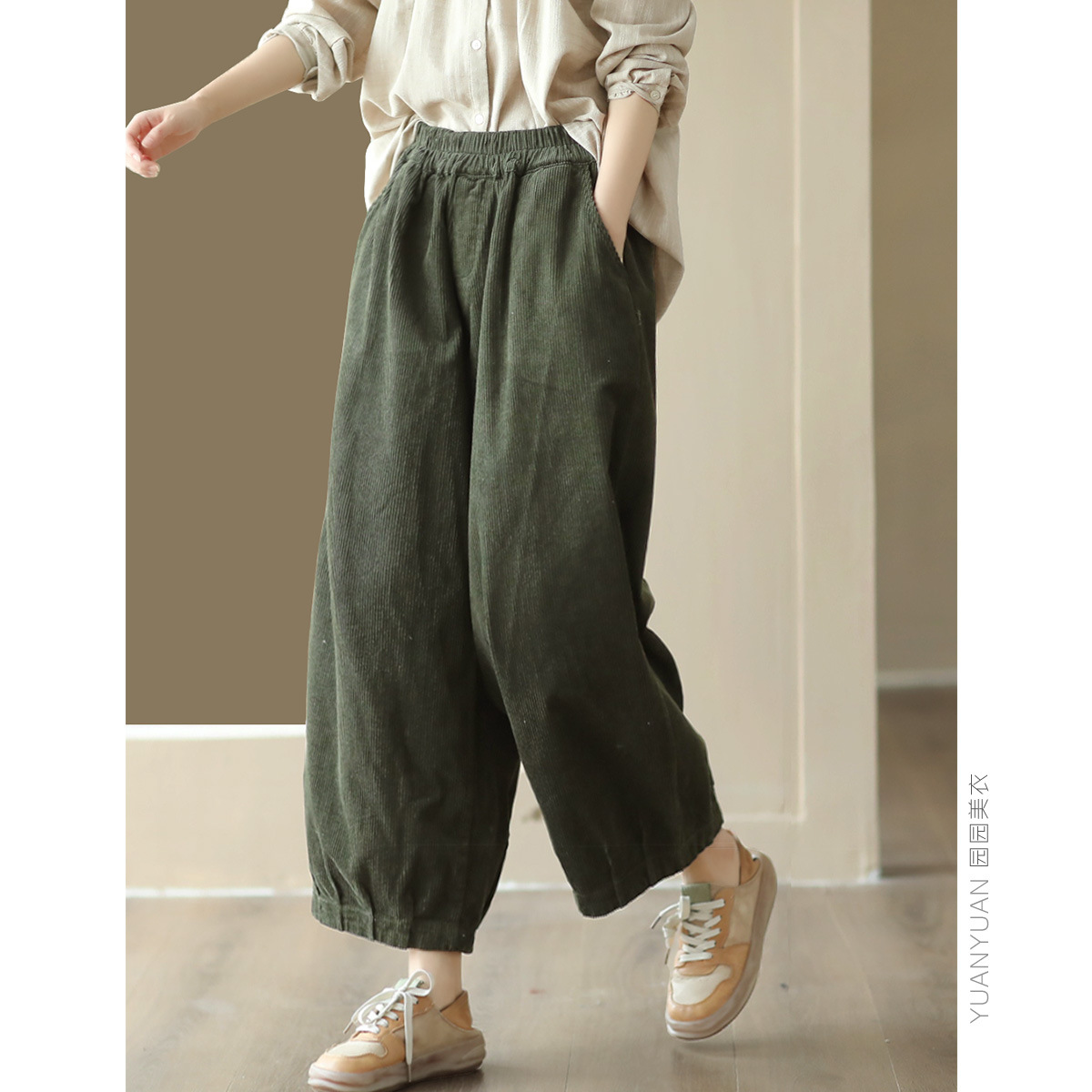 코듀로이와이드팬츠 편한 밴딩골덴바지 - 상세 이미지 2