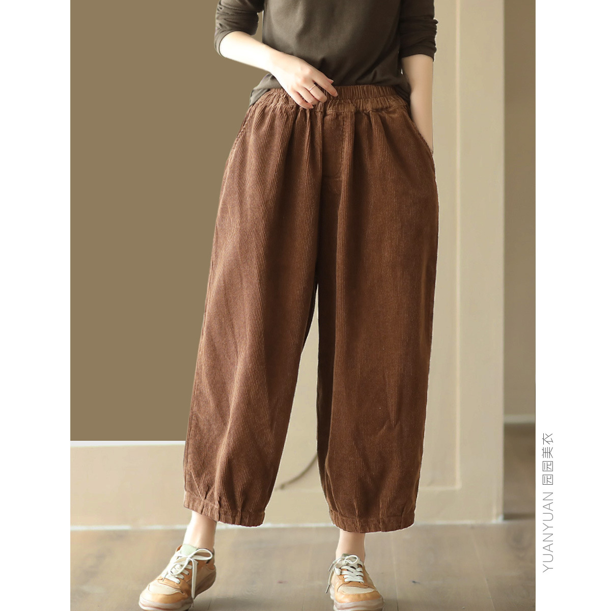 코듀로이와이드팬츠 편한 밴딩골덴바지 - 상세 이미지 3