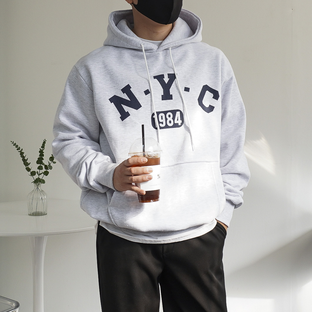 빅사이즈 NYC 프린팅 워싱 오버핏 헤비 기모 후드티셔츠 95-120 이미지 7