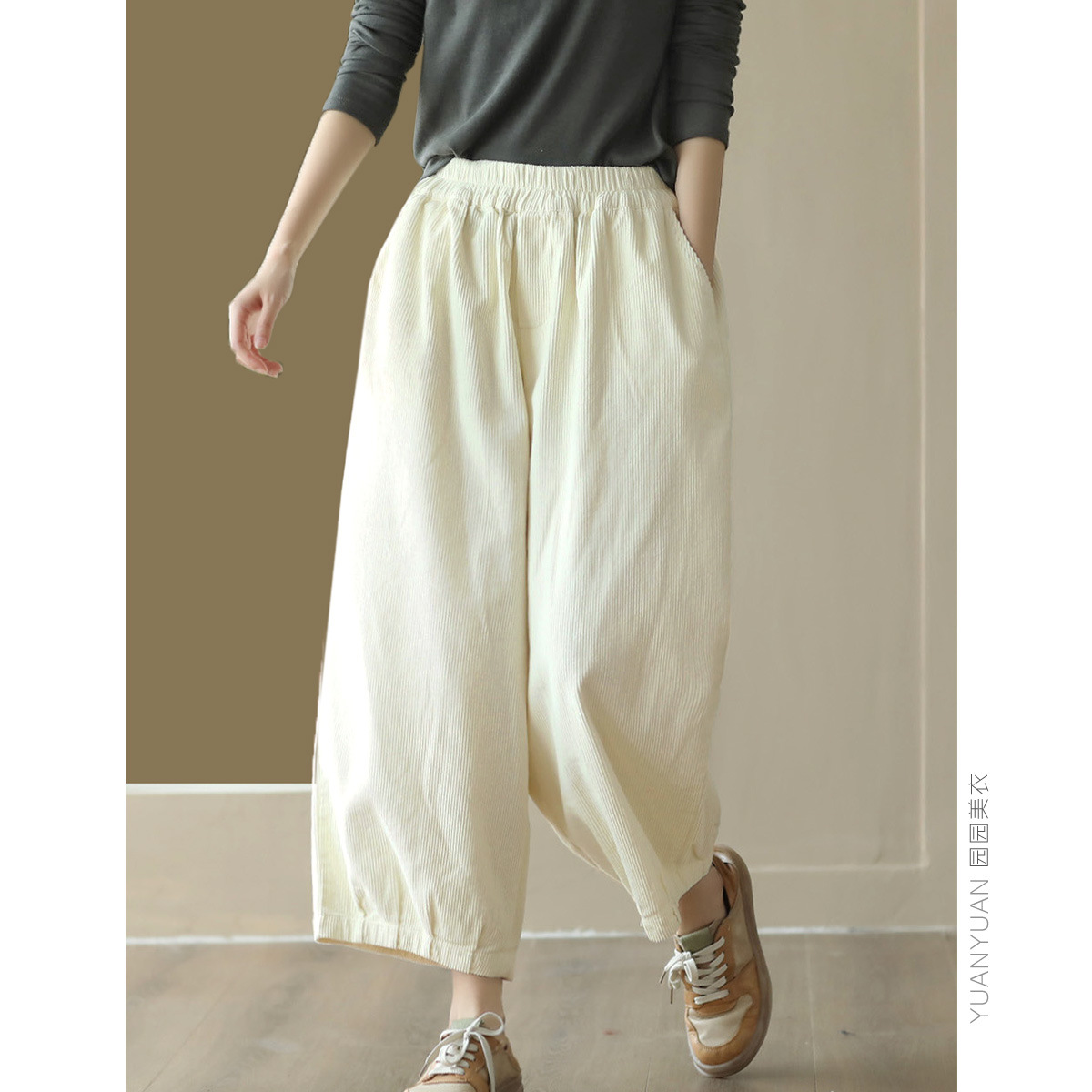 코듀로이와이드팬츠 편한 밴딩골덴바지 - 상품 이미지