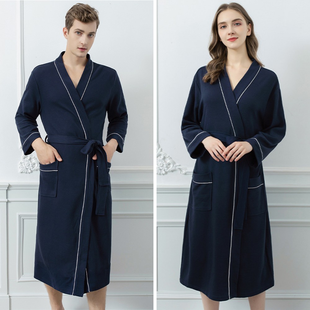여름 샤워가운 호텔 목욕가운 와플네이비