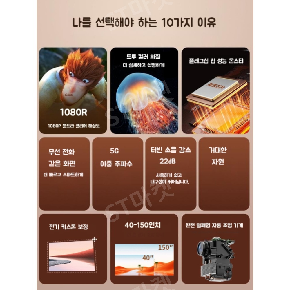 가정용 빔프로젝터 홈시어터 자동초점 프로젝터 캠핑용 침실 미니빔 4K 이미지 2