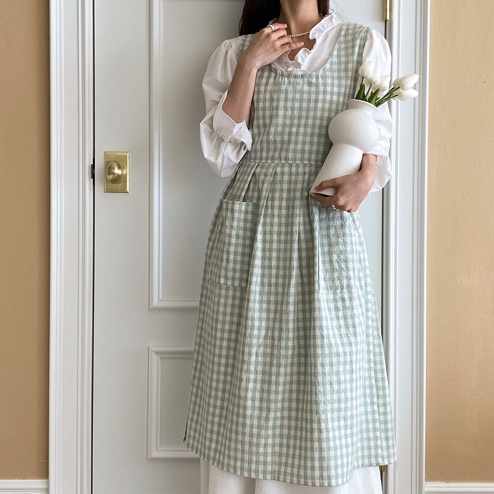 한스데이 잔체크 장금이 원피스 앞치마 어린이집 보육교사 플로리스트 에이프런