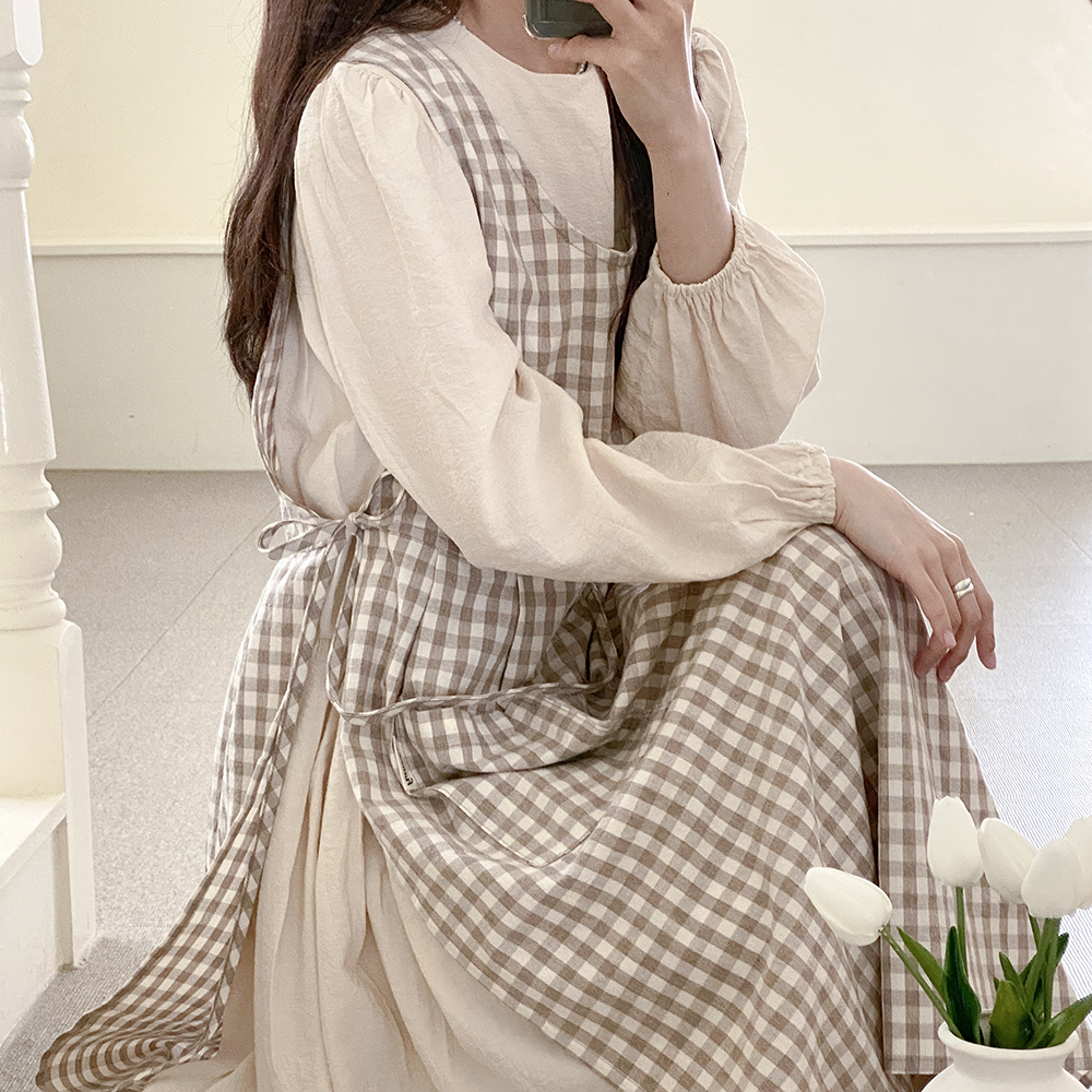 한스데이 잔체크 장금이 원피스 앞치마 어린이집 보육교사 플로리스트 에이프런