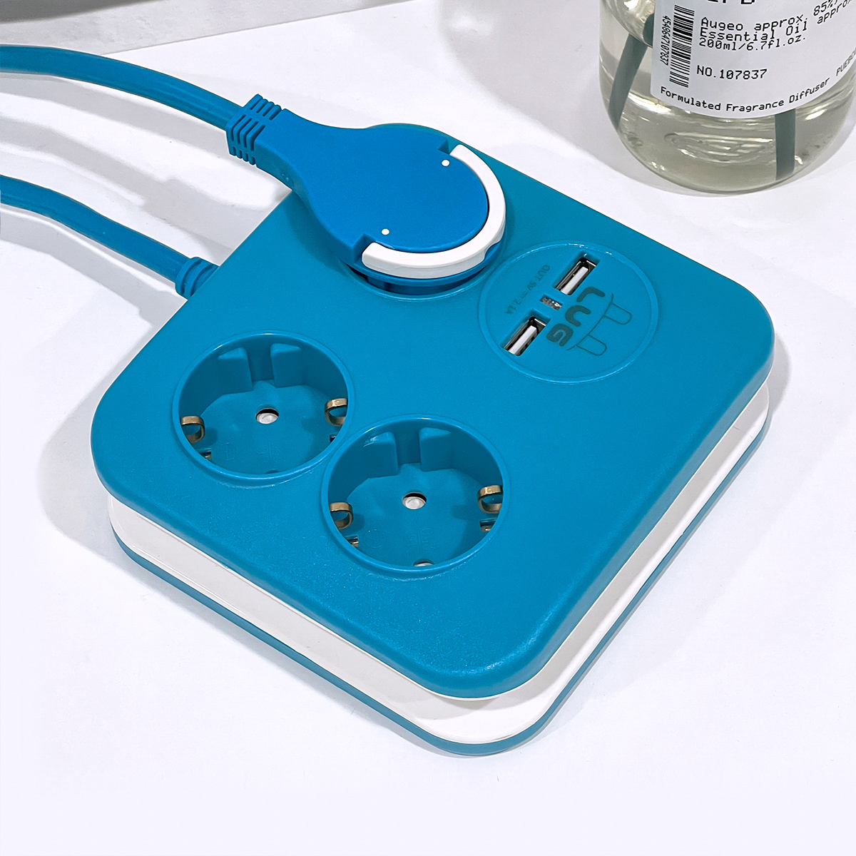러그박스 납작 멀티탭 플러그 USB 디자인 큐브 납작한 멀티 콘센트 사각 1.4m 블루 - 상품 이미지