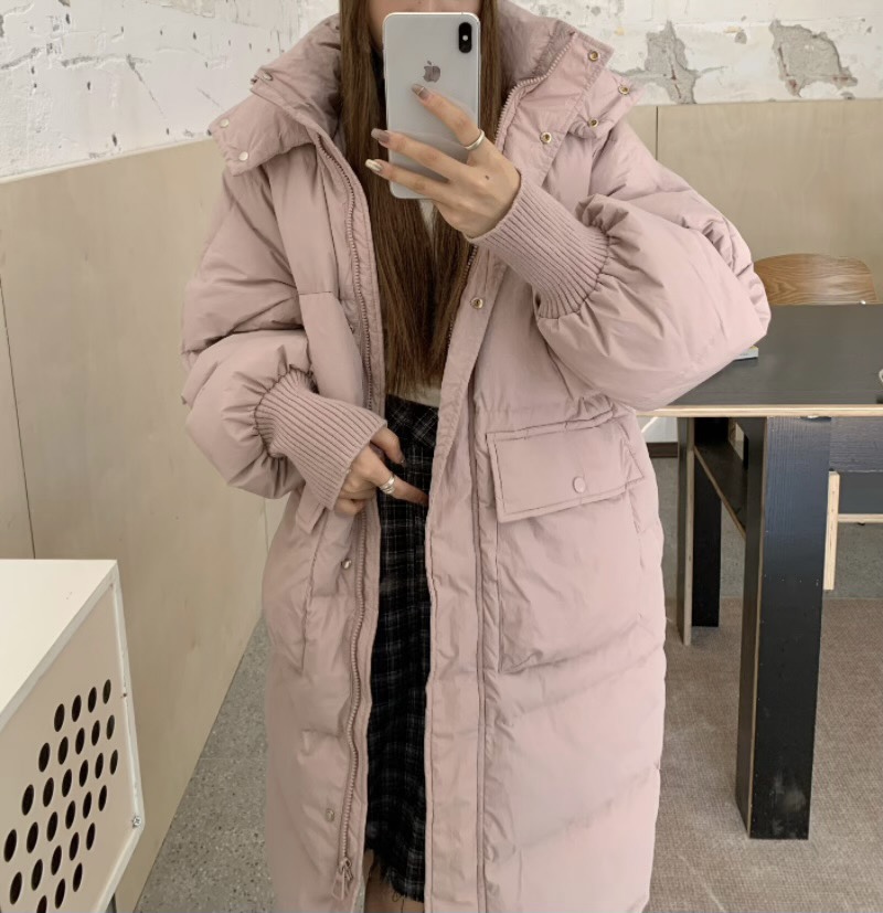 텔라 겨울 여성 하이넥 루즈핏 오버핏 래글런 후드 웰론 롱패딩 코트 점퍼 이미지 3
