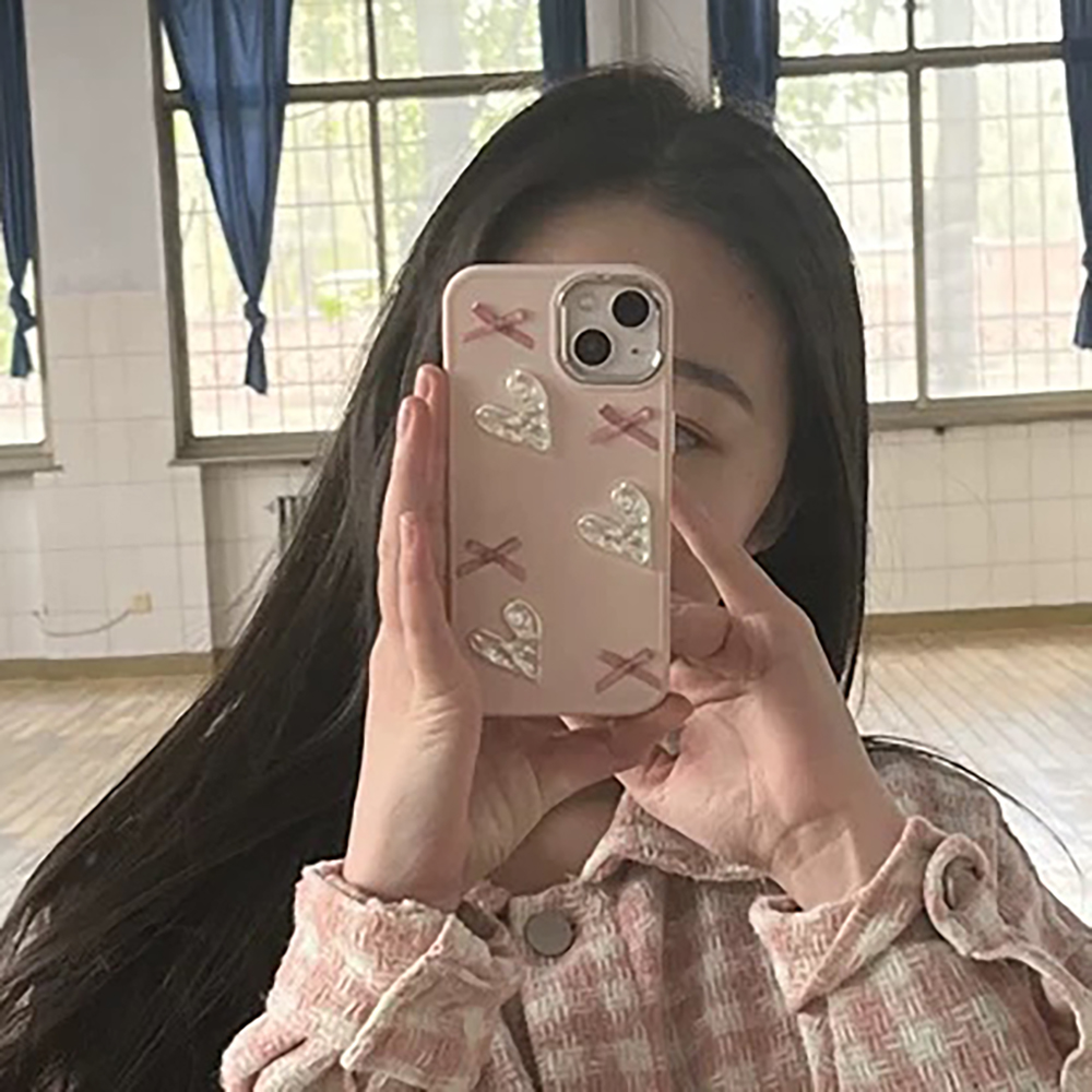 아이폰15 프로 케이스 미니 핑크 리본 하트 - 상세 이미지 3