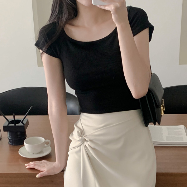 (국내제작)(기획특가1+1템!!!) 풀문 보트넥 크롭 반팔 티셔츠 ts3828 이미지