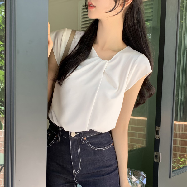 (부유방커버하객룩) 블론드 꼬임 캡소매 블라우스 bs7685 - 메인 이미지
