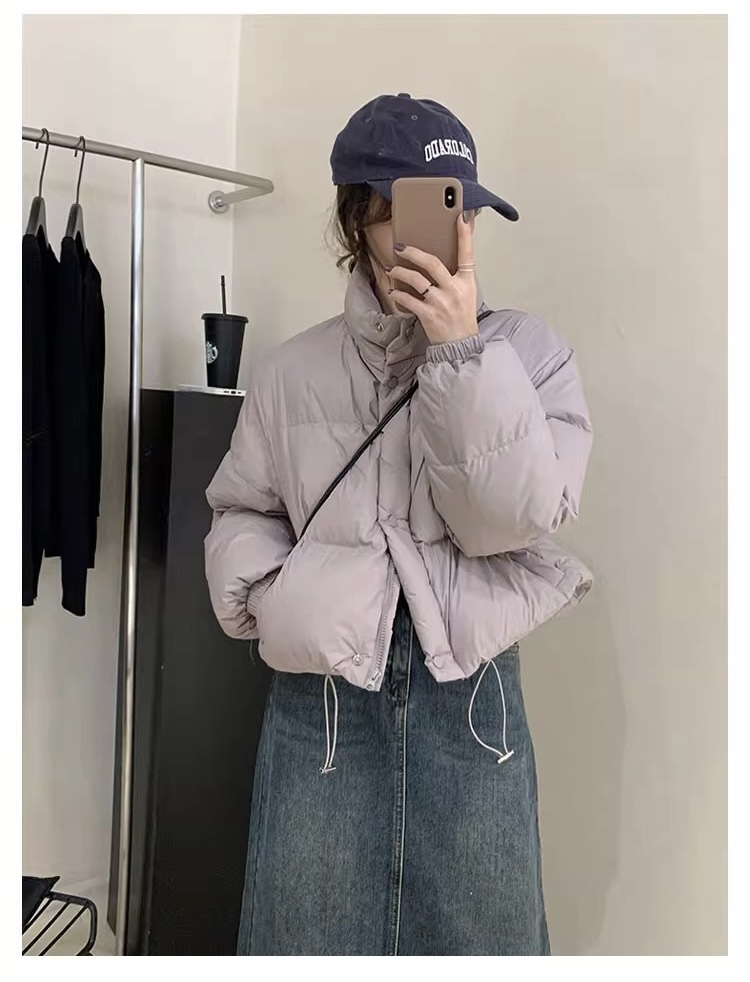 라이드 겨울 여성 루즈핏 하이넥 데일리 밑단 스트링 웰론 숏 크롭 패딩 점퍼 이미지 4