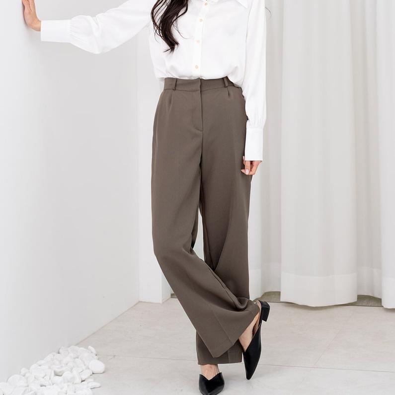 여성아이보리바지 브라운슬랙스 핏좋은바지 이미지 2