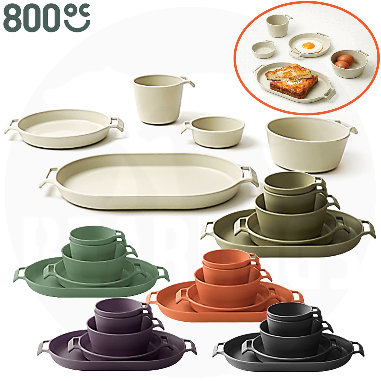 800도씨 캠핑 식기 세트 BPA 프리 접시 그릇 컵
