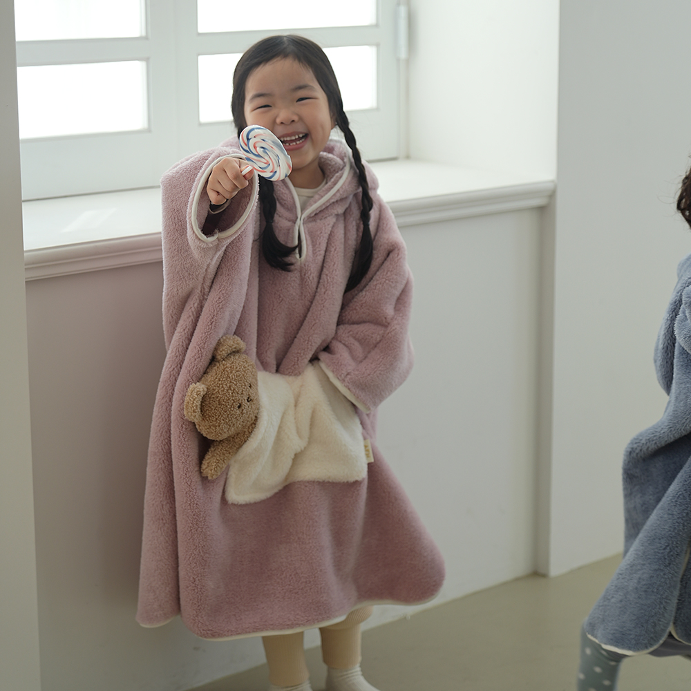 올포홈 포근 후디 입는 담요 극세사 워머 아기 망토 블랭킷 후드 겨울 캠핑 인디핑크 스몰 이미지 8