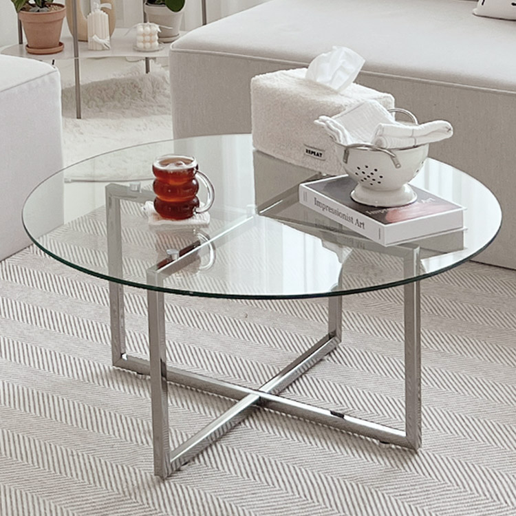 e스마트 강화유리 미드센추리 원형 거실 쇼파테이블